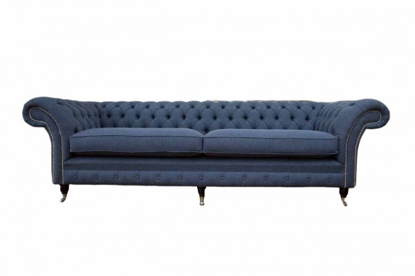 Chesterfield Design Sofa 4 Sëtz Stoff Couch Blo Polster Wunnzëmmer