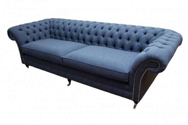 Chesterfield Design Sofa 4 Sëtz Stoff Couch Blo Polster Wunnzëmmer