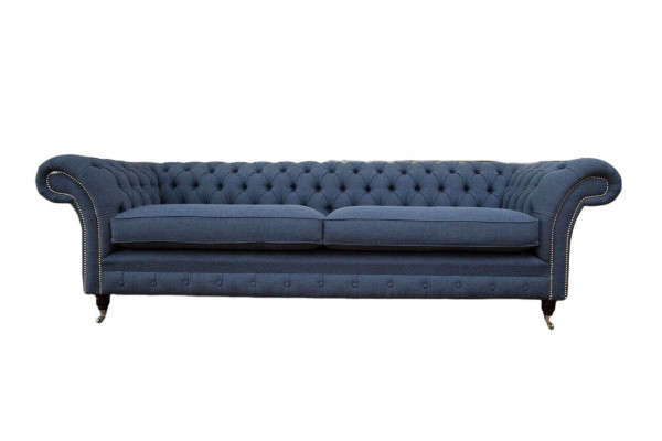 Design Canapé 4-Sëtzer Couch Textil Polster Blo Sofas Chesterfield Nei