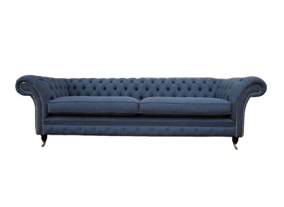 Design Canapé 4-Sëtzer Couch Textil Polster Blo Sofas Chesterfield Nei
