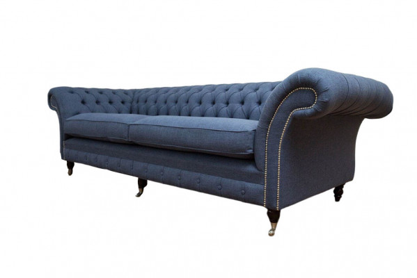 Design Canapé 4-Sëtzer Couch Textil Polster Blo Sofas Chesterfield Nei