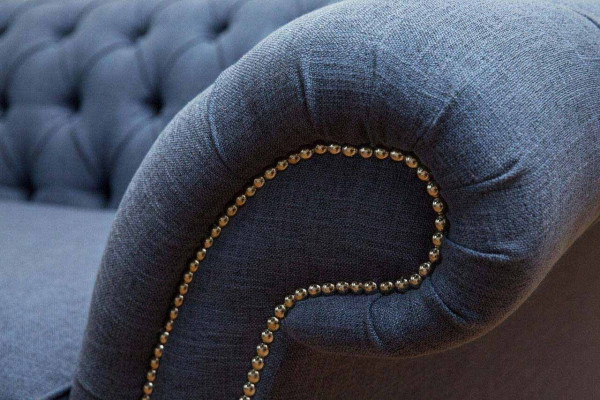 Design Canapé 4-Sëtzer Couch Textil Polster Blo Sofas Chesterfield Nei