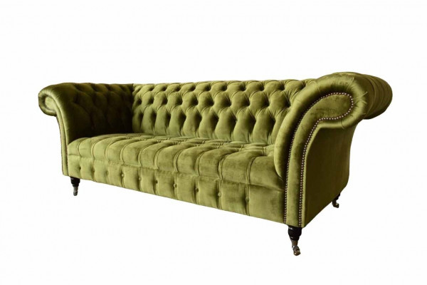 Design Chesterfield Sofa 3 Sëtzer Gréng Canapé Polstersofa Still Wunnzëmmer