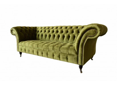 Design Chesterfield Sofa 3 Sëtzer Gréng Canapé Polstersofa Still Wunnzëmmer
