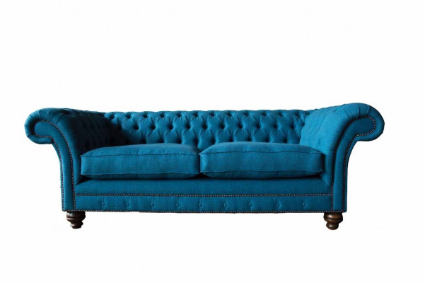 Chesterfield Sofa 3-Sëtzer Couch Polstersofas Stoff Wunnzëmmer Blo Textil