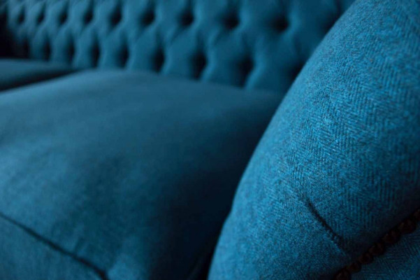 Chesterfield Sofa 3-Sëtzer Couch Polstersofas Stoff Wunnzëmmer Blo Textil
