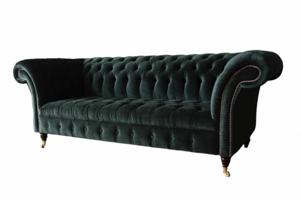 Chesterfield Sofa Design Canapé 3-Sëtzer Polster Stoft Polster Gréng Nei