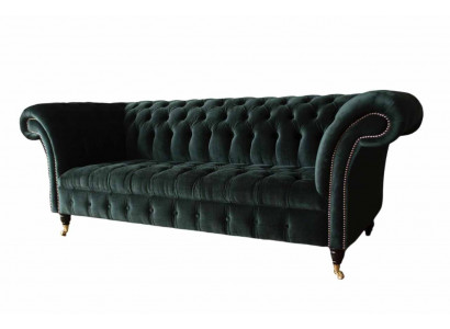 Chesterfield Sofa Design Canapé 3-Sëtzer Polster Stoft Polster Gréng Nei