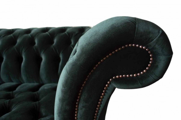 Chesterfield Sofa Design Canapé 3-Sëtzer Polster Stoft Polster Gréng Nei