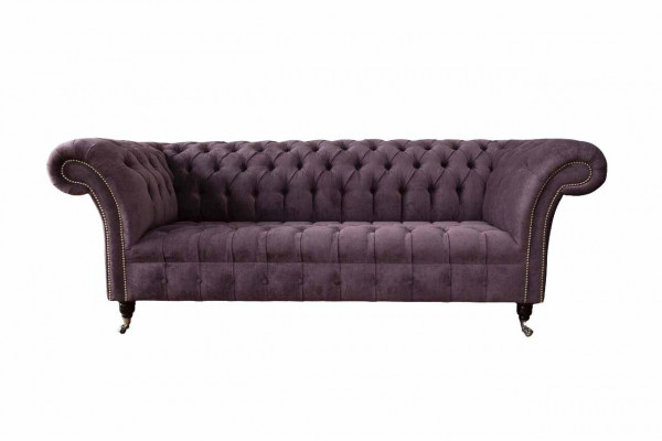 Modern Chesterfield Sofa Canapé Polster 3 Sëtz Lila Textil Stoff Sofa Neien