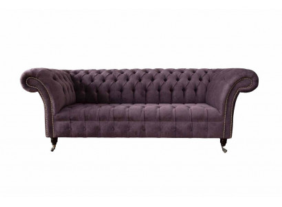 Modern Chesterfield Sofa Canapé Polster 3 Sëtz Lila Textil Stoff Sofa Neien