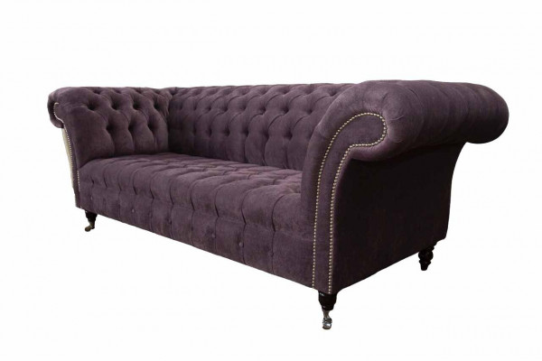 Modern Chesterfield Sofa Canapé Polster 3 Sëtz Lila Textil Stoff Sofa Neien
