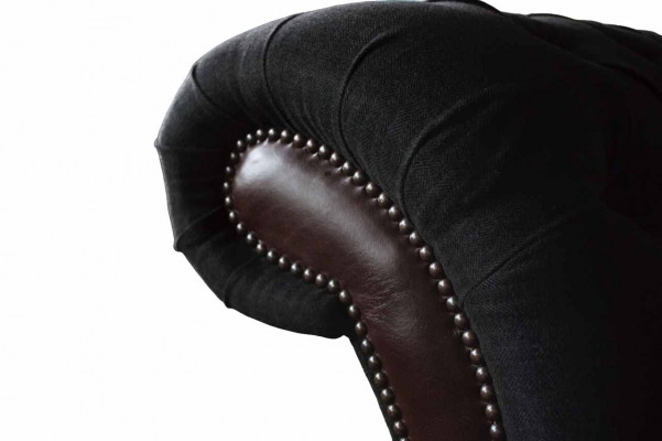 Chesterfield 3-Sëtz Sofa Canapé Lieder Polster Sëtz Stëff Schwaarz Nei