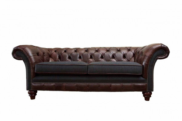 Brong Chesterfield Englesche klassesche Stil Canapé Couch 3 Sëtz Polster 230cm