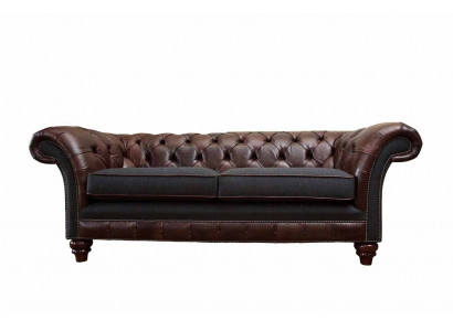 Brong Chesterfield Englesche klassesche Stil Canapé Couch 3 Sëtz Polster 230cm