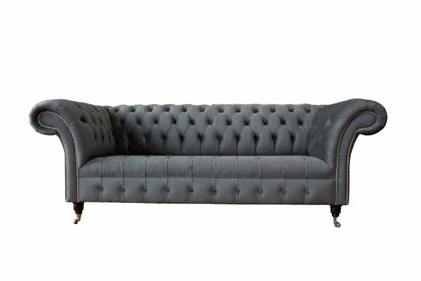 Englesch Chesterfield Sofa Canapé Büro Miwwelen Drësëtzer Samett 230cm Groméiert.