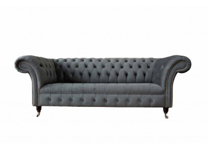 Englesch Chesterfield Sofa Canapé Büro Miwwelen Drësëtzer Samett 230cm Groméiert.