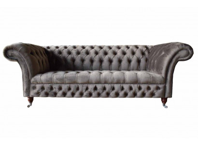 Englesch Chesterfield Sofa Couch Büro Miwwelen Dräisëtzer Samett 230cm Taupe
