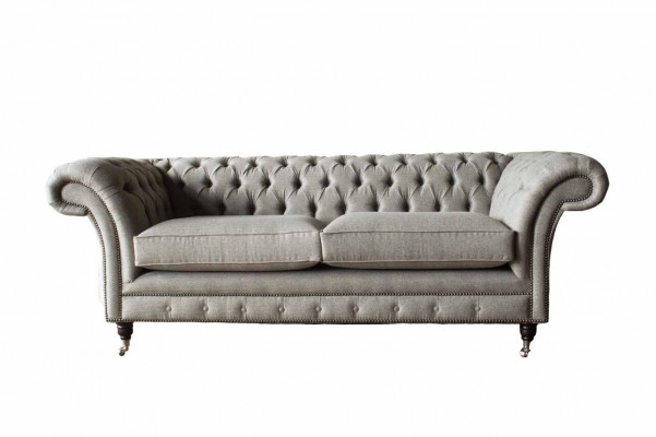 Englesch Chesterfield Sofa Couch Büro Miwwel Drësëtz Samt 230cm Braun