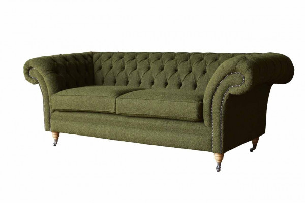 Englescht Chesterfield Sofa Couch Büro Miwwelen Dräisëtz Samt 230cm Gréng