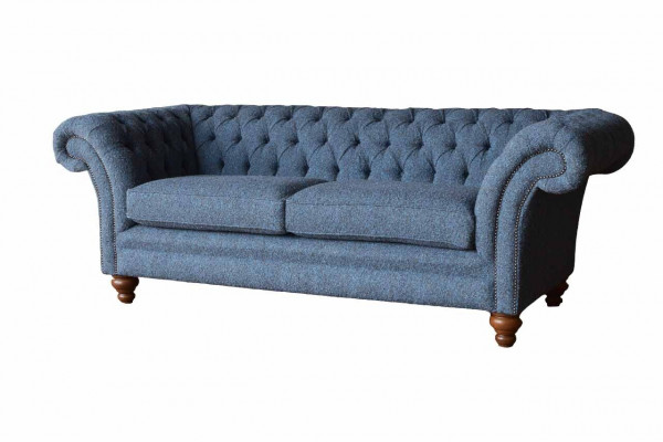 Englänner Chesterfield Sofa Couch Büro Miwwelen Dräisiichter Samt 230cm Sofas