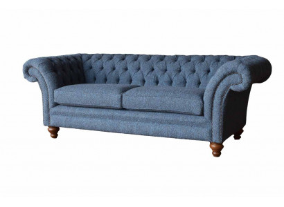 Englänner Chesterfield Sofa Couch Büro Miwwelen Dräisiichter Samt 230cm Sofas