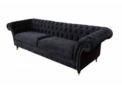 Dreisëtzer Couch Polster Schwaarz Sofa 3 Sëtz Zëmmer Miwwelen Design.