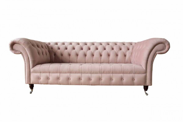 Chesterfield 3-Sëtzer Rosa Design Canapéen Gestofféiert Sofas Stoff Textil