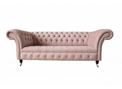 Chesterfield 3-Sëtzer Rosa Design Canapéen Gestofféiert Sofas Stoff Textil