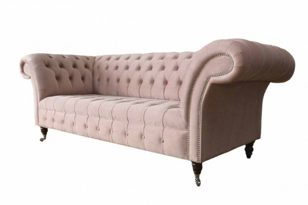 Chesterfield 3-Sëtzer Rosa Design Canapéen Gestofféiert Sofas Stoff Textil