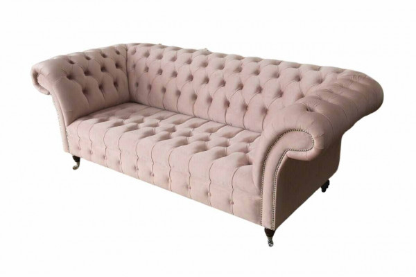 Chesterfield 3-Sëtzer Rosa Design Canapéen Gestofféiert Sofas Stoff Textil