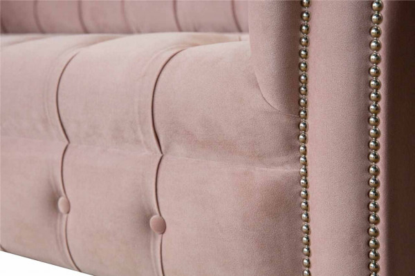 Chesterfield 3-Sëtzer Rosa Design Canapéen Gestofféiert Sofas Stoff Textil