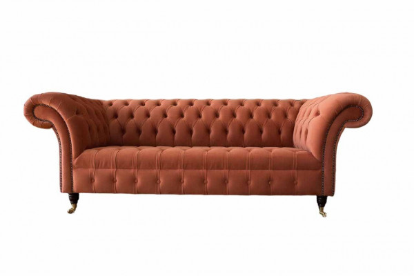 Luxus Chesterfield 3 Sëtzer Couch Polster Textil Couche Stoff Sofa Nei