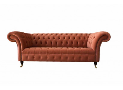 Luxus Chesterfield 3 Sëtzer Couch Polster Textil Couche Stoff Sofa Nei