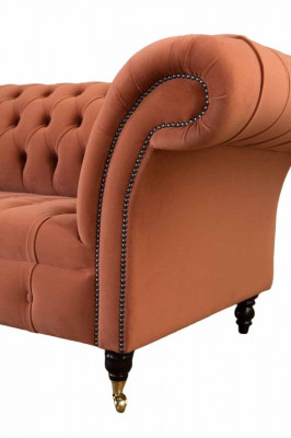 Luxus Chesterfield 3 Sëtzer Couch Polster Textil Couche Stoff Sofa Nei