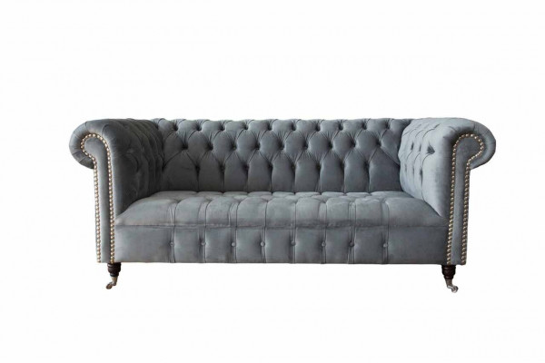 Sofa 3 Sëtz Textil Sofas Couch Polster Chesterfield Couche Griis Dräisëtzer