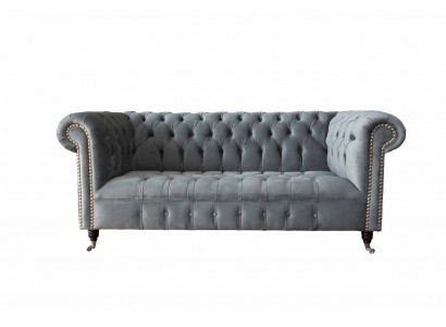 Sofa 3 Sëtz Textil Sofas Couch Polster Chesterfield Couche Griis Dräisëtzer