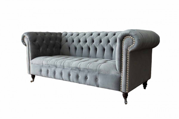 Sofa 3 Sëtz Textil Sofas Couch Polster Chesterfield Couche Griis Dräisëtzer