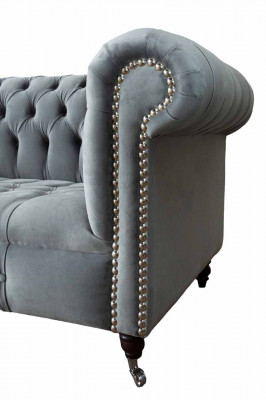 Chesterfield 3-Sëtzer Design Sofa Stoff Sofas Couchen Textil Drësëtzer