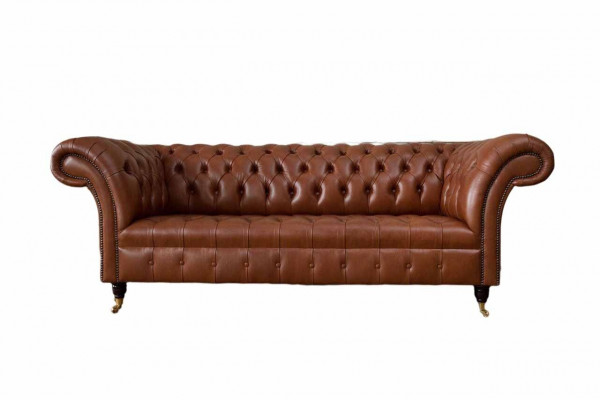 Chesterfield Sofa 3 Sëtz Braun Modern Polster Lieder Wunnzëmmer Design