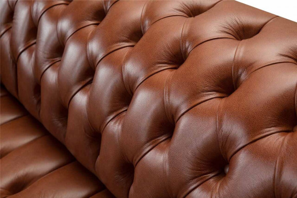 Chesterfield Sofa 3 Sëtz Braun Modern Polster Lieder Wunnzëmmer Design