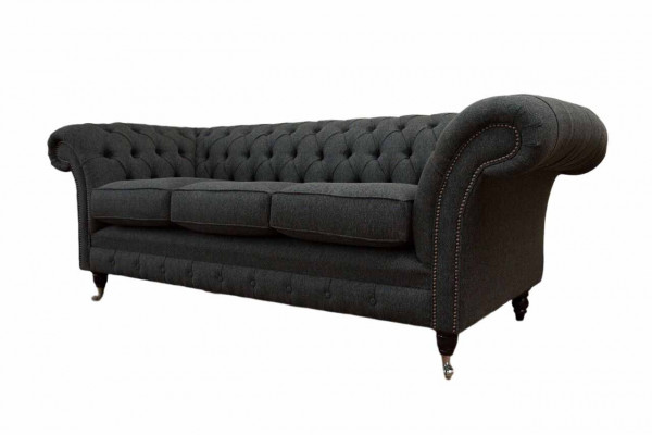 Chesterfield Textil Polster Design Canapé Luxus Couch Gri Sofa 3 Sëtzer
