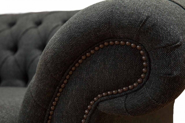 Chesterfield Textil Polster Design Canapé Luxus Couch Gri Sofa 3 Sëtzer