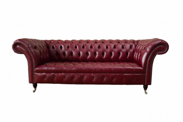 Chesterfield 3-Sëtzer Lieder Canapé Polster Luxus Braun Sofa Miwwelen 230cm