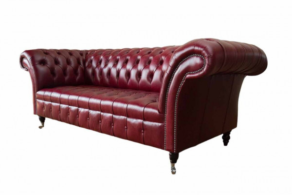 Chesterfield 3-Sëtzer Lieder Canapé Polster Luxus Braun Sofa Miwwelen 230cm