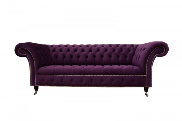 Lila Chesterfield Sofa 3 Sëtzer Chesterfield Designer Couch Textil Stoff.