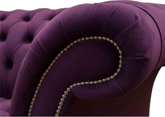 Lila Chesterfield Sofa 3 Sëtzer Chesterfield Designer Couch Textil Stoff.