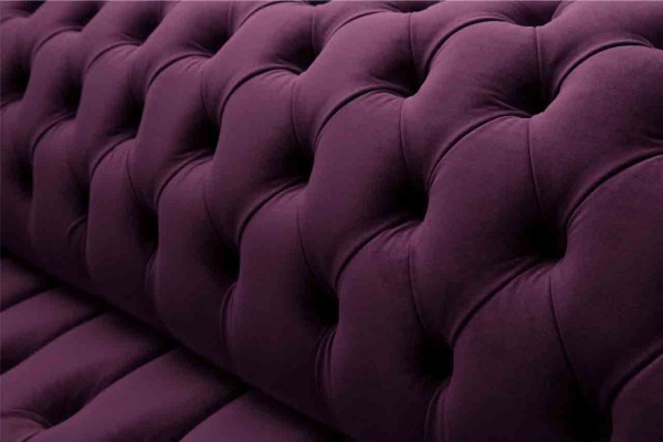 Lila Chesterfield Sofa 3 Sëtzer Chesterfield Designer Couch Textil Stoff.
