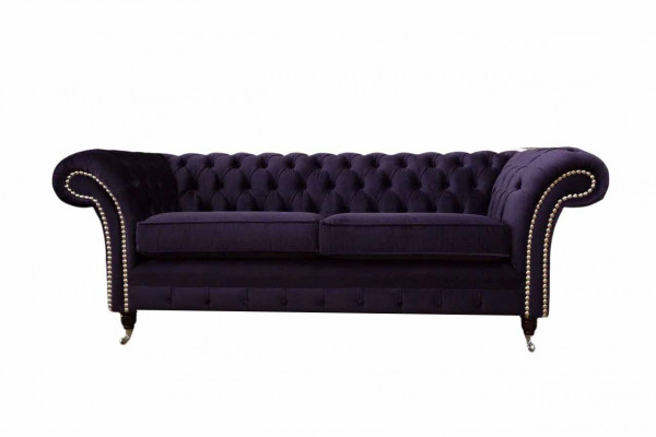 Chesterfield englesche klassesche Stil Sofa Couch 3 Sëtz Këssen Violett 230cm