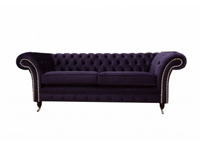 Chesterfield englesche klassesche Stil Sofa Couch 3 Sëtz Këssen Violett 230cm